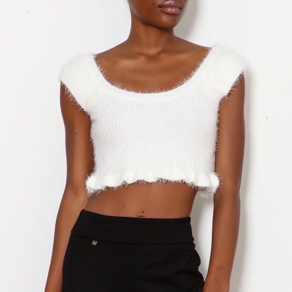 Emory Park Fuzzy White Crop Top, bought at Ruby and Jenna